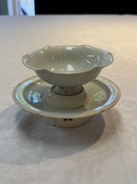 A Chinese qingbai lobed cup and stand, Song