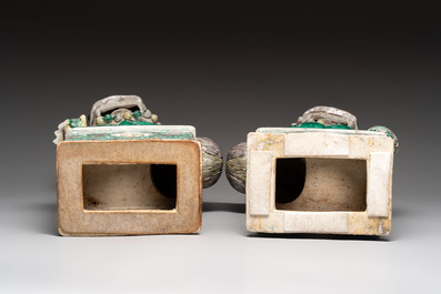 A pair of large Chinese verte biscuit Buddhist lions, 19th C.