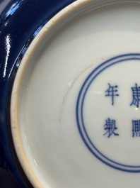 A fine Chinese sacrificial blue-glazed plate, Kangxi mark and of the period