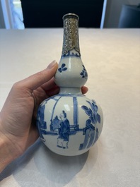 A Chinese blue and white silver-mounted double-gourd 'Li Bai' vase, Kangxi
