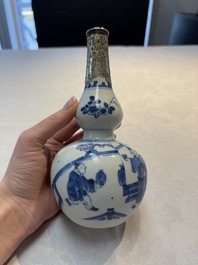 A Chinese blue and white silver-mounted double-gourd 'Li Bai' vase, Kangxi
