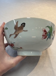 Two Chinese famille rose bowls with flowers and geese, Qianlong
