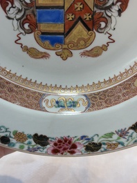 A Chinese famille rose armorial soup plate with the arms of Mertins impaling Peck for the English market, Yongzheng, ca. 1725