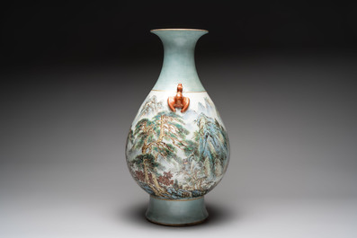 A large Chinese famille rose 'mountainous landscape' vase, signed Wang Guiying 汪桂英, dated 1929