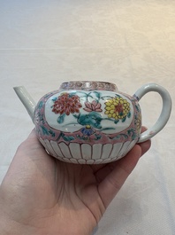 A Chinese famille rose teapot and stand, and a famille rose black-ground teapot, Yongzheng/Qianlong