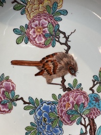 A pair of Chinese Dutch-decorated plates with birds among flowering branches, 18th C.
