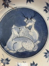 A Japanese blue and white 'deer and maple leaf' plate, Edo, 17th C.
