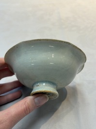 A Chinese qingbai lobed cup and stand, Song