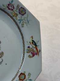 A set of five Chinese famille rose armorial plates with the arms of Simpson impaling Brydges for the English market, Qianlong, ca. 1760