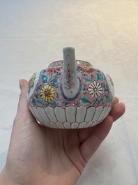 A Chinese famille rose teapot and stand, and a famille rose black-ground teapot, Yongzheng/Qianlong