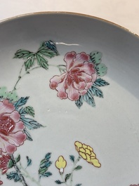 A Chinese famille rose plate with floral design, Johanneum mark, ex-collection of August the Strong, Yongzheng