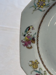 A set of five Chinese famille rose armorial plates with the arms of Simpson impaling Brydges for the English market, Qianlong, ca. 1760