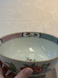 Two Chinese famille rose bowls with flowers and geese, Qianlong