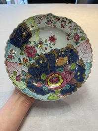 A pair of Chinese famille rose 'tobacco leaf' plates, Qianlong