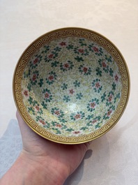 A Chinese famille rose 'antiquities' bowl, Tongzhi mark, 20th C.