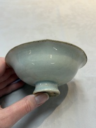 A Chinese qingbai lobed cup and stand, Song