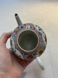 A Chinese famille rose teapot and stand, and a famille rose black-ground teapot, Yongzheng/Qianlong