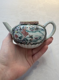 A Chinese famille rose teapot and stand, and a famille rose black-ground teapot, Yongzheng/Qianlong