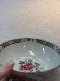 Two Chinese famille rose bowls with flowers and geese, Qianlong