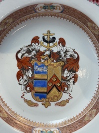 A Chinese famille rose armorial soup plate with the arms of Mertins impaling Peck for the English market, Yongzheng, ca. 1725
