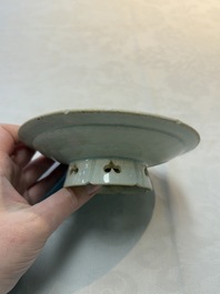 A Chinese qingbai lobed cup and stand, Song