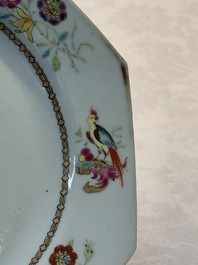 A set of five Chinese famille rose armorial plates with the arms of Simpson impaling Brydges for the English market, Qianlong, ca. 1760