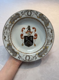 A Chinese armorial soup plate with the arms of Saunders for the English market, Qianlong, ca. 1745