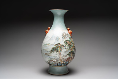 A large Chinese famille rose 'mountainous landscape' vase, signed Wang Guiying 汪桂英, dated 1929