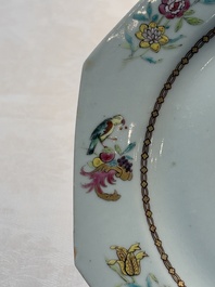 A set of five Chinese famille rose armorial plates with the arms of Simpson impaling Brydges for the English market, Qianlong, ca. 1760