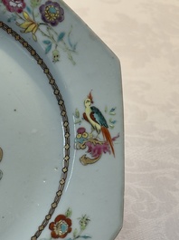 A set of five Chinese famille rose armorial plates with the arms of Simpson impaling Brydges for the English market, Qianlong, ca. 1760