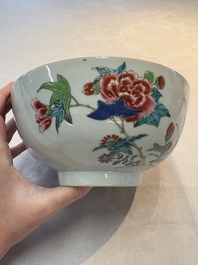 Two Chinese famille rose bowls with flowers and geese, Qianlong