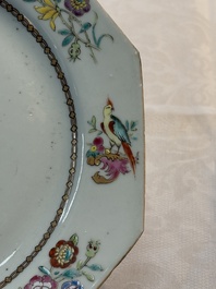A set of five Chinese famille rose armorial plates with the arms of Simpson impaling Brydges for the English market, Qianlong, ca. 1760