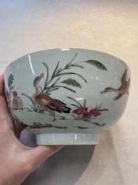 Two Chinese famille rose bowls with flowers and geese, Qianlong