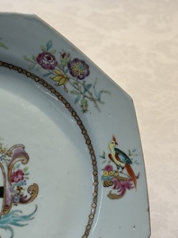A set of five Chinese famille rose armorial plates with the arms of Simpson impaling Brydges for the English market, Qianlong, ca. 1760