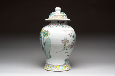 A Chinese famille rose 'Xi Xiang Ji' vase and cover, 19th C.