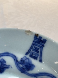 A Chinese blue and white 'shou' plate, Chenghua mark, Kangxi