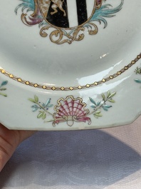 A set of five Chinese famille rose armorial plates with the arms of Simpson impaling Brydges for the English market, Qianlong, ca. 1760