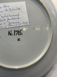 A Chinese famille rose plate with floral design, Johanneum mark, ex-collection of August the Strong, Yongzheng