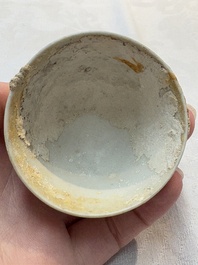 Thirteen Chinese blue and white 'Hatcher Cargo' cups and three celadon-glazed cups, Transitional period