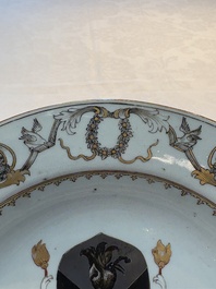 A Chinese armorial soup plate with the arms of Saunders for the English market, Qianlong, ca. 1745