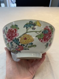 Two Chinese famille rose bowls with flowers and geese, Qianlong