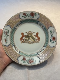A Chinese armorial soup plate with the coat of alliance of Boudaen Courten and Boudaert for the Dutch market, Yongzheng, ca. 1733-1735