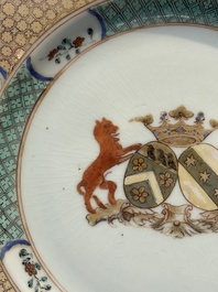 A Chinese armorial soup plate with the coat of alliance of Boudaen Courten and Boudaert for the Dutch market, Yongzheng, ca. 1733-1735