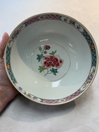 Two Chinese famille rose bowls with flowers and geese, Qianlong