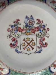 A Chinese famille rose armorial soup plate with the arms of Mellot for the Dutch market, Yongzheng, ca. 1733-1735