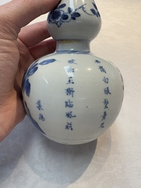 A Chinese blue and white silver-mounted double-gourd 'Li Bai' vase, Kangxi