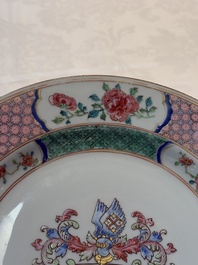 A Chinese famille rose armorial soup plate with the arms of Mellot for the Dutch market, Yongzheng, ca. 1733-1735