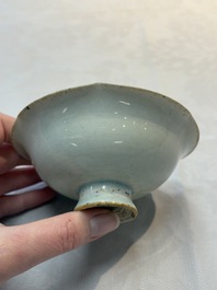 A Chinese qingbai lobed cup and stand, Song