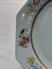 A set of five Chinese famille rose armorial plates with the arms of Simpson impaling Brydges for the English market, Qianlong, ca. 1760