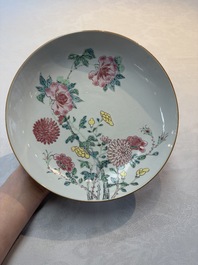 A Chinese famille rose plate with floral design, Johanneum mark, ex-collection of August the Strong, Yongzheng